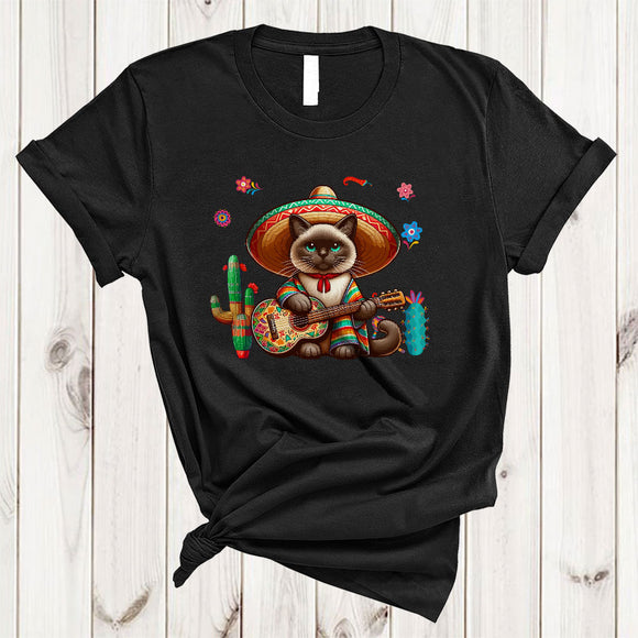 MacnyStore - Sombrero Burmese Cat Playing Guitar, Adorable Cinco De Mayo Mexican Pride, Family T-Shirt