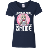 Just A Girl Who Lives Anime Funny Otaku Anime Lover Ladies V-Neck T-Shirt - Macnystore