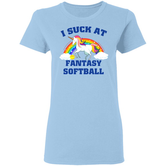 I Suck At Fantasy Softball Funny Magical Unicorn Ladies T-Shirt - Macnystore