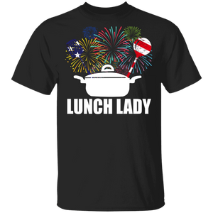 Cool Firework American Flag Pot Lunch Lady Shirt Matching Lunch Lady 4th Of July United States Independence Day Gifts T-Shirt - Macnystore