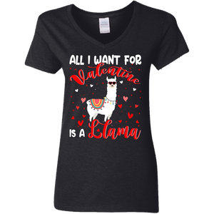 All I Want For Valentine Is A Llama Ladies V-Neck T-Shirt - Macnystore