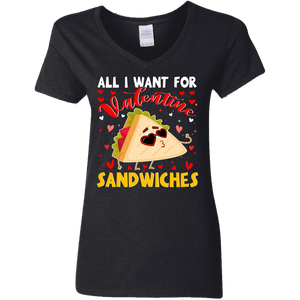 All I Want For Valentine Sandwiches Ladies V-Neck T-Shirt - Macnystore