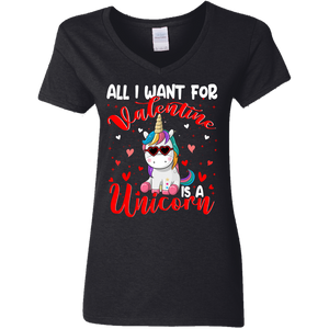 All I Want For Valentine Is A Uicorn Ladies V-Neck T-Shirt - Macnystore