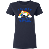 I Suck At Fantasy Football Funny Magical Unicorn Ladies T-Shirt - Macnystore