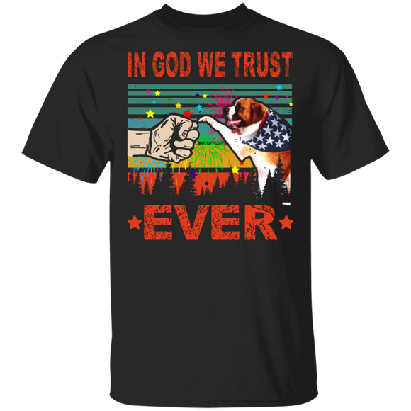 In God We Trust Ever Cute St. Bernard Wearing American Flag 4th Of July Gifts T-Shirt - Macnystore