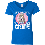 Just A Girl Who Lives Anime Funny Otaku Anime Lover Ladies V-Neck T-Shirt - Macnystore