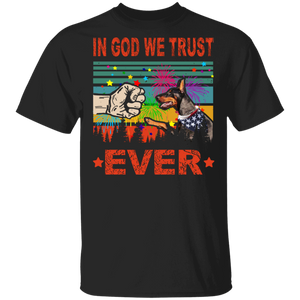 In God We Trust Ever Cute Dobermann Wearing American Flag 4th Of July Gifts T-Shirt - Macnystore