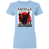 Vintage Catzilla Japanese Sunset Angry Cat Kitten Lover Ladies T-Shirt - Macnystore