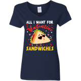 All I Want For Valentine Sandwiches Ladies V-Neck T-Shirt - Macnystore