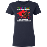 Third Grade Is Like A Box Of Chocolates Matching Shirts For Elementary Middle Teacher Personalized Valentine Gifts Ladies T-Shirt - Macnystore