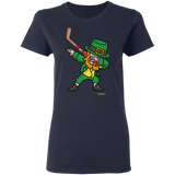 Ice Hockey Dabbing Leprechaun Ice Hockey St Patrick's Day Gifts Ladies T-Shirt - Macnystore