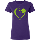 Dabbing Shamrock Cat Heart St Patrick's Day Irish Gifts Ladies T-Shirt - Macnystore