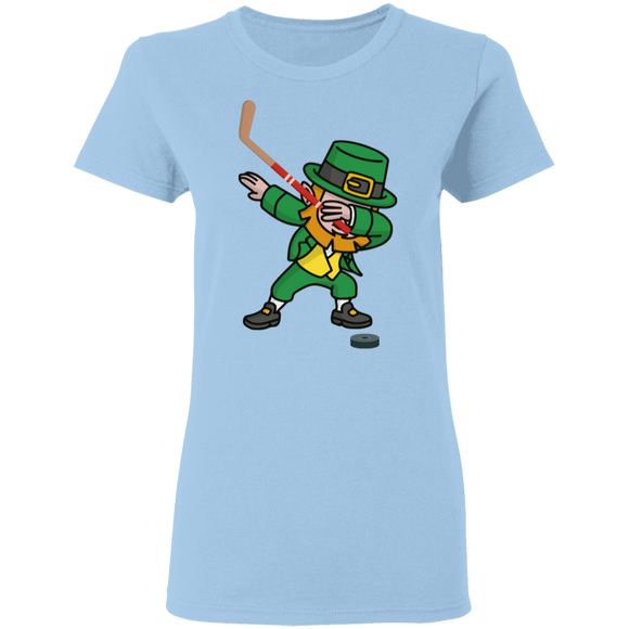 Ice Hockey Dabbing Leprechaun Ice Hockey St Patrick's Day Gifts Ladies T-Shirt - Macnystore