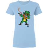 Ice Hockey Dabbing Leprechaun Ice Hockey St Patrick's Day Gifts Ladies T-Shirt - Macnystore