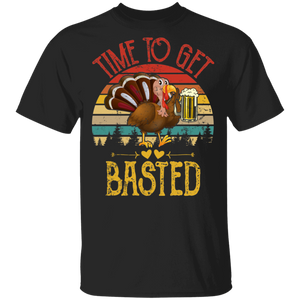 Thanksgiving Turkey Shirt Vintage Retro Time To Get Basted Funny Beer Drinking Lover Gifts Thanksgiving T-Shirt - Macnystore