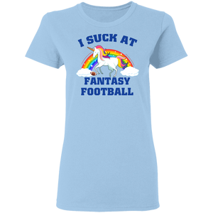 I Suck At Fantasy Football Funny Magical Unicorn Ladies T-Shirt - Macnystore