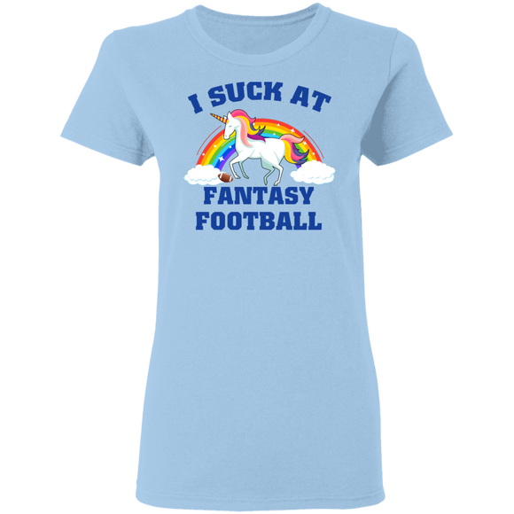 I Suck At Fantasy Football Funny Magical Unicorn Ladies T-Shirt - Macnystore