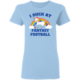 I Suck At Fantasy Football Funny Magical Unicorn Ladies T-Shirt - Macnystore