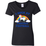 I Suck At Fantasy Football Funny Magical Unicorn Ladies V-Neck T-Shirt - Macnystore