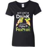 If Lost Or Drunk Please Return To Freakin Wife Ladies V-Neck T-Shirt - Macnystore