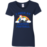 I Suck At Fantasy Football Funny Magical Unicorn Ladies V-Neck T-Shirt - Macnystore