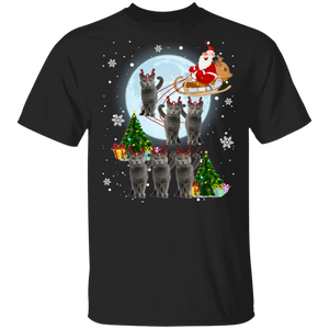 Christmas Cat Shirt Russian Blue Reindeer Christmas Cute X-mas Russian Blue Cat Lover Gifts Christmas T-Shirt - Macnystore