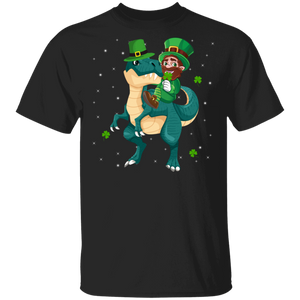 Leprechaun Riding T Rex St Patrick's Day Shamrock T Rex Dinosaurs Lover St Patrick's Day Gifts T-Shirt - Macnystore