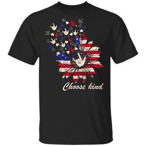 Choose Kind Cute Sunflower American Flag Rock Shirt Matching Rock Lover Fans 4th Of July US Independence Day Gifts T-Shirt - Macnystore