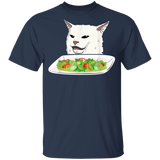 Angry Women Yelling At Confused Cat At Dinner Table Funny Cat  T-Shirt - Macnystore