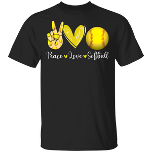 Peace Love Softball Cute Victory Hand Emoji Heart Softball Shirt Matching Softball Player Lover Gifts T-Shirt - Macnystore