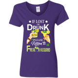 If Lost Or Drunk Please Return To Freakin Husband Ladies V-Neck T-Shirt - Macnystore