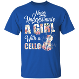 Never Underestimate A Girl With A Cello Funny Cello Player Lover Floral Cello Matching Girl Women Gifts T-Shirt - Macnystore