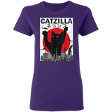 Vintage Catzilla Japanese Sunset Angry Cat Kitten Lover Ladies T-Shirt - Macnystore