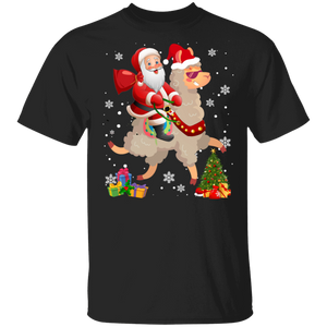 Christmas Santa Shirt Santa Riding Llama Funny Christmas Llama Lover Gifts Christmas T-Shirt - Macnystore