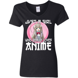 Just A Girl Who Lives Anime Funny Otaku Anime Lover Ladies V-Neck T-Shirt - Macnystore