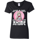 Just A Girl Who Lives Anime Funny Otaku Anime Lover Ladies V-Neck T-Shirt - Macnystore