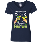 If Lost Or Drunk Please Return To Freakin Wife Ladies V-Neck T-Shirt - Macnystore