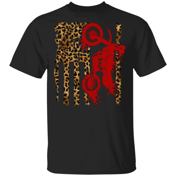 Leopard American Flag Cool Dirt Bike Shirt Matching Biker Dirt Bike Lover Fans Leopard Lover Gifts T-Shirt - Macnystore