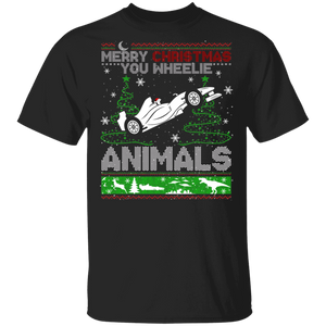 Christmas Racing Car Shirt Merry Christmas You Wheelie Animals Ugly Funny Christmas Sweater Santa Racing Car Lover Gifts T-Shirt - Macnystore