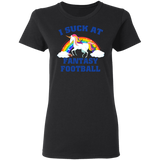 I Suck At Fantasy Football Funny Magical Unicorn Ladies T-Shirt - Macnystore