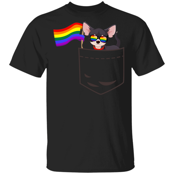 Pride LGBT Chihuahua In Pocket Proud LGBT Flag Gay Lesbian Chihuahua Dog Lover Owner Fans Gifts T-Shirt - Macnystore