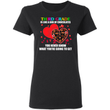 Third Grade Is Like A Box Of Chocolates Matching Shirts For Elementary Middle Teacher Personalized Valentine Gifts Ladies T-Shirt - Macnystore