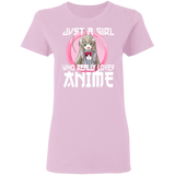 Just A Girl Who Lives Anime Funny Otaku Anime Lover Ladies T-Shirt - Macnystore