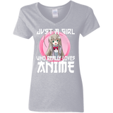 Just A Girl Who Lives Anime Funny Otaku Anime Lover Ladies V-Neck T-Shirt - Macnystore