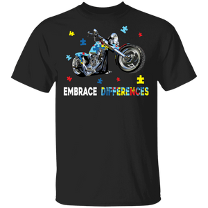 Embrace Differences Motorbike Cute Autism Awareness Biker Gift T-Shirt - Macnystore