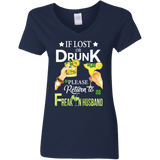 If Lost Or Drunk Please Return To Freakin Husband Ladies V-Neck T-Shirt - Macnystore