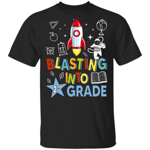 Blasting Into 2nd Grade Shuttle Rocket Astronaut Lover Back To School Gifts T-Shirt - Macnystore