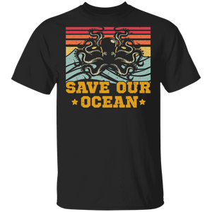 Vintage Retro Save Our Oceans Climate Change Octopus T-Shirt - Macnystore