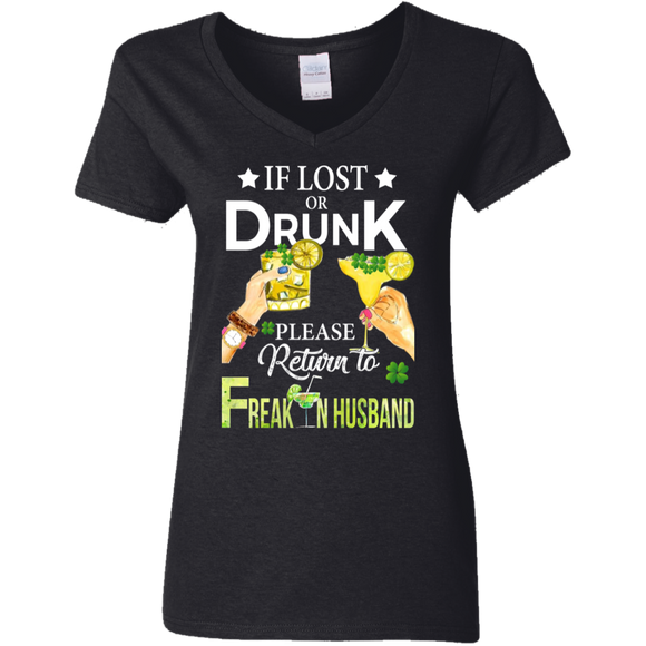 If Lost Or Drunk Please Return To Freakin Husband Ladies V-Neck T-Shirt - Macnystore