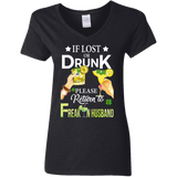 If Lost Or Drunk Please Return To Freakin Husband Ladies V-Neck T-Shirt - Macnystore